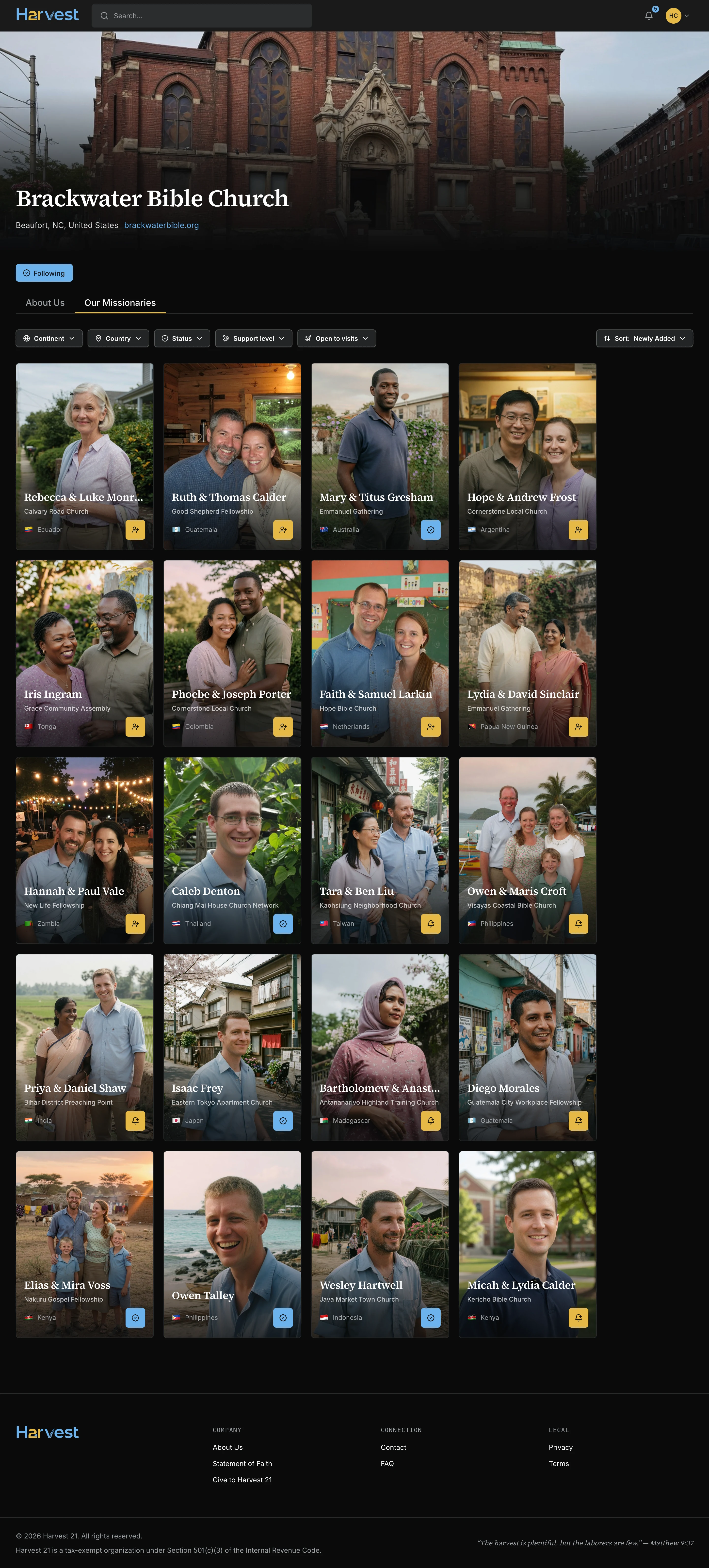 A Church's “Our Missionaries” roster tab.